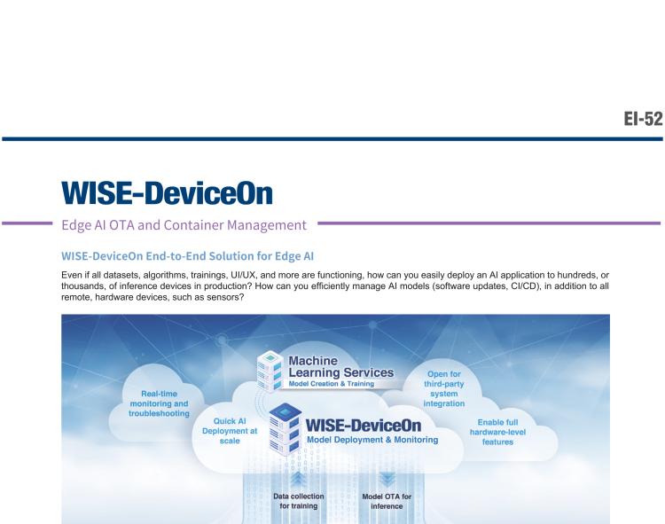 研華EI-52 研華EI-52，邊緣計算系統，支持 Intel 11th gen CPU，可選 Core i5 /i3 /Celeron 處理器，具備豐富擴展接口 2 x LAN，2 x COM，6 x USB等，內部可以通過 miniPCIe 或 M.2 擴展AI加速卡實現工業AI機器視覺，搭載5G通訊模塊。