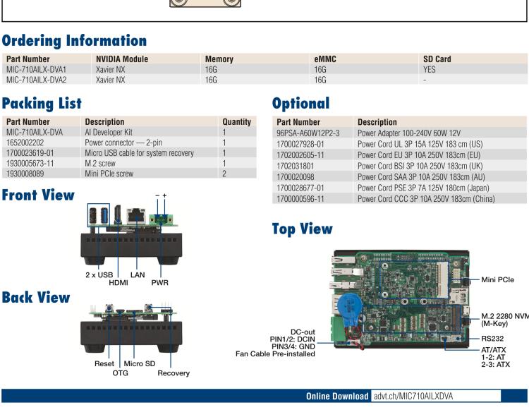 研華MIC-710AILX-DVA NVIDIA? Jetson Xavier NX開發板