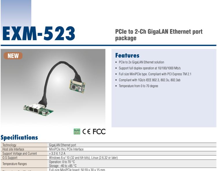 研華EXM-523 GigaLAN 以太網模塊、2-Ch、PCIe I/F