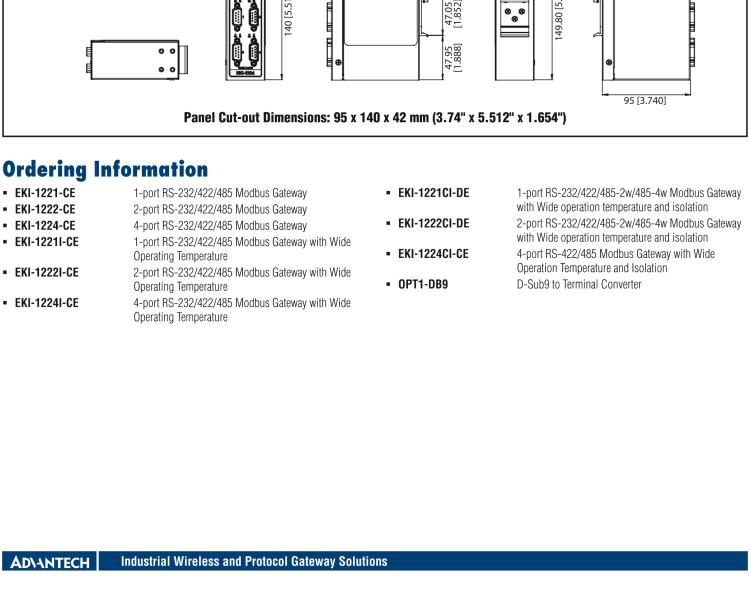 研華EKI-1221CI 隔離式寬溫型 1端口Modbus數據網關