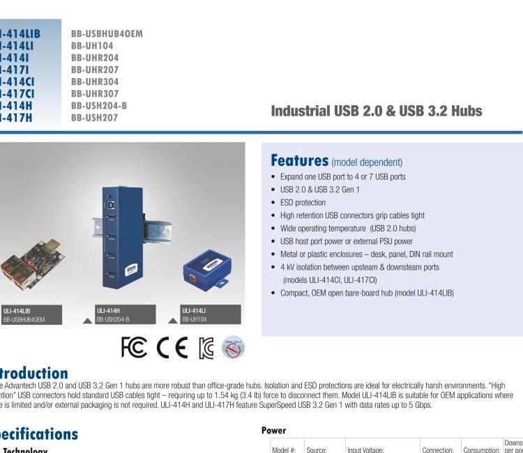 研華BB-UHR204 ULI-414I 4 端口工業 USB 集線器