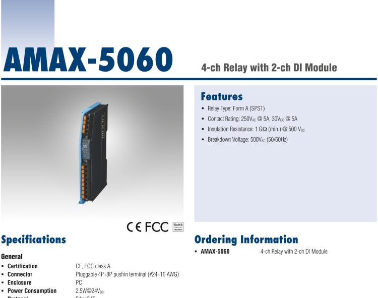 研華AMAX-5060 4路繼電器輸出與2路數字量輸入模塊 ，DC/AC 5A 帶載（插片式）
