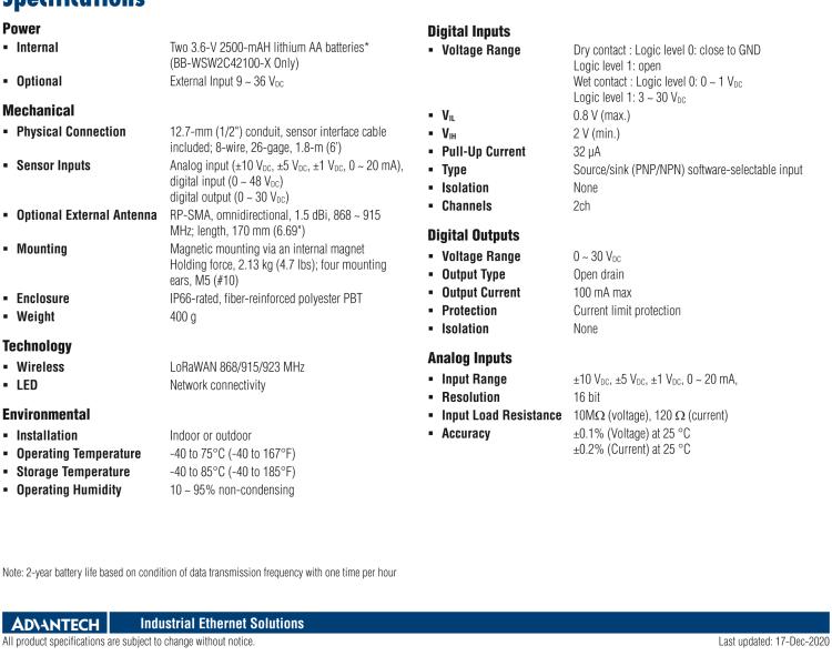 研華BB-WSW2C00015 LoRaWAN節點，支持RS485，外部天線