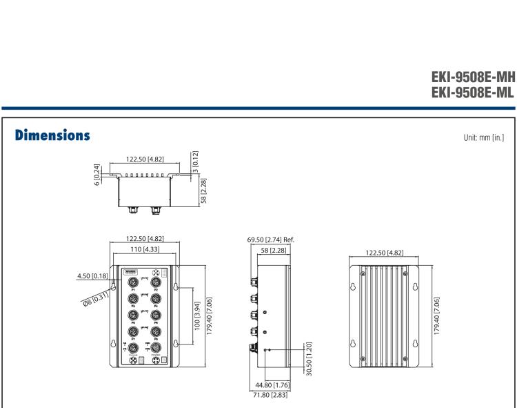 研華EKI-9508E-ML 8個(gè)百兆M12端口非網(wǎng)管EN50155交換機(jī)， 支持24/48 VDC電