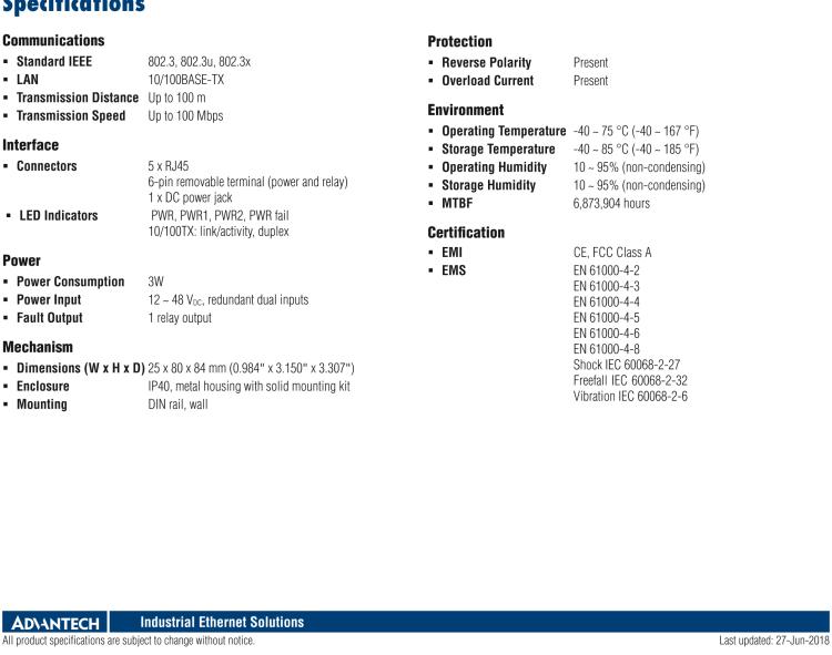 研華EKI-2525LI 5口百兆緊湊型非網管工業(yè)以太網交換機