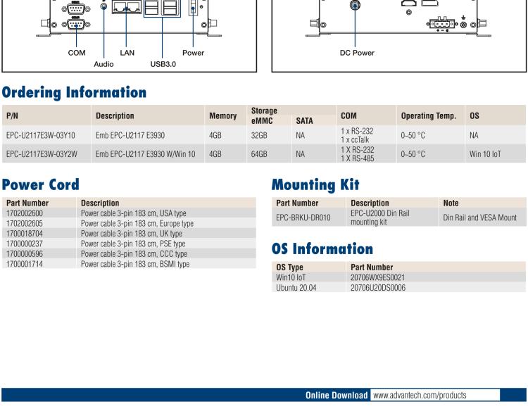 研華EPC-U2117 Intel Atom第六代Apollo Lake無風扇嵌入式工控機，板載eMMC，CANBUS