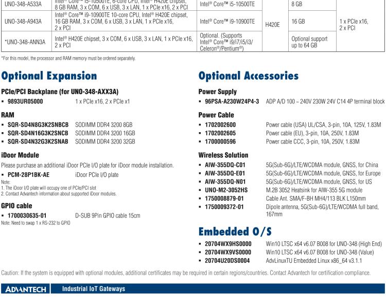 研華UNO-348 緊湊型嵌入式邊緣控制器，搭載第10代英特爾CPU，支持最多3個PCIe/PCI插槽，1個M.2 B鍵，1個mPCIe和2個2.5英寸SSD
