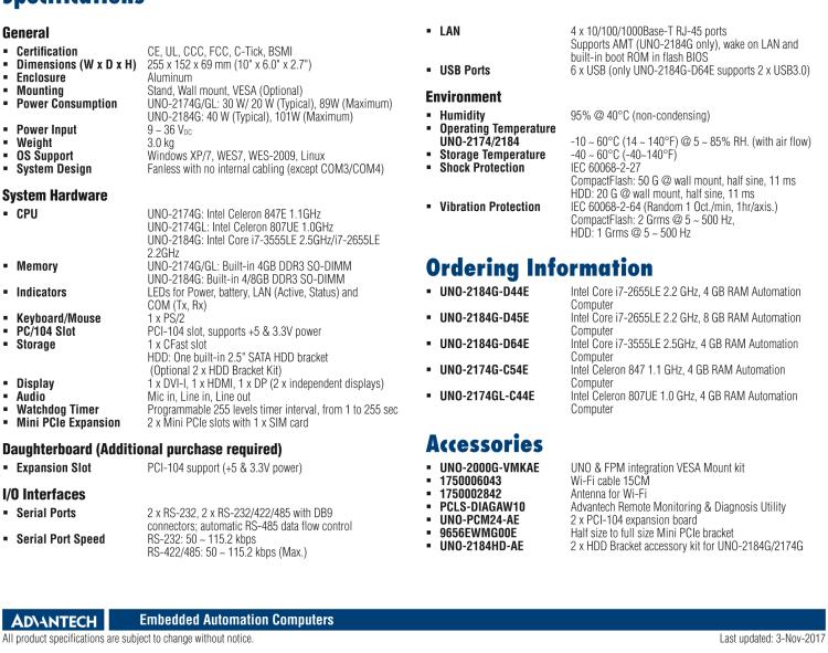 研華UNO-2174G 英特爾??賽揚??嵌入式工控機，帶4個千兆以太網接口，2個小型PCIe、DVI/DP/HDMI高清接口