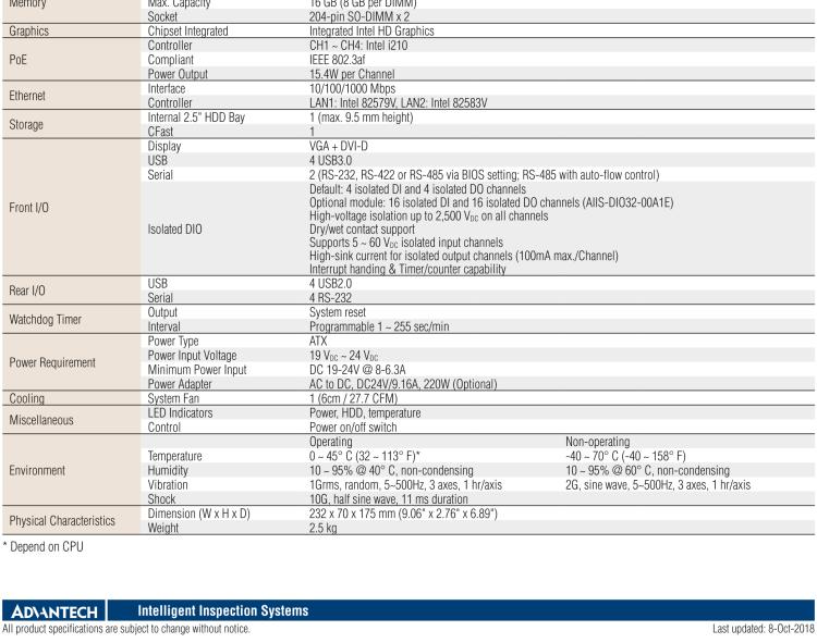 研華AIIS-1240 機器視覺工控機，支持英特爾酷睿? i7/i5/i 3 CPU,有源以太網緊湊型系統, 4通路千兆網供電