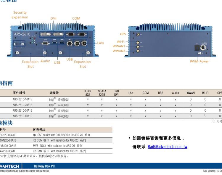 研華ARS-2610 EN50155 Intel? i7-6600U/i7-7600U 無(wú)風(fēng)扇設(shè)計(jì)之列車(chē)車(chē)輛控制系統(tǒng)