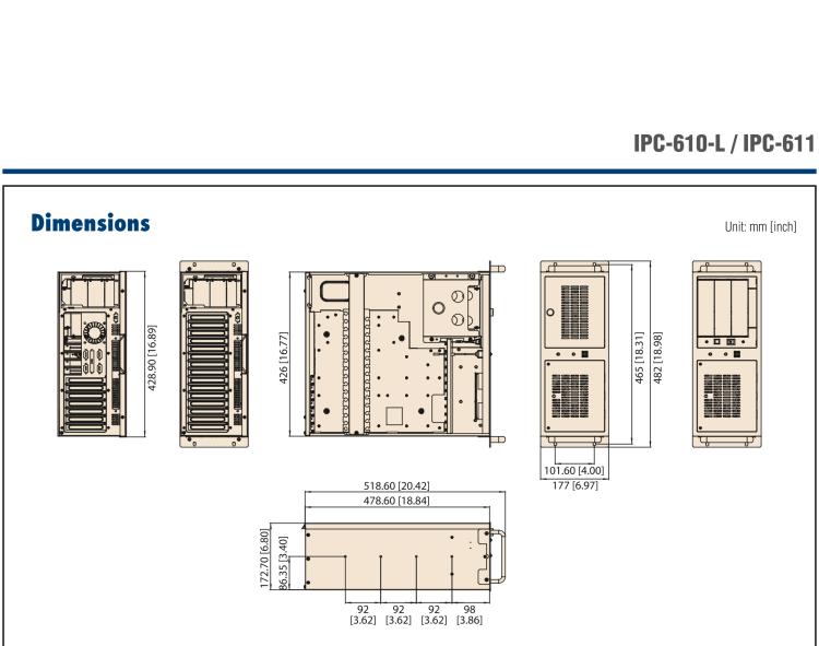 研華IPC-610-L 4U 15槽上架式機箱，支持前部可訪問風扇
