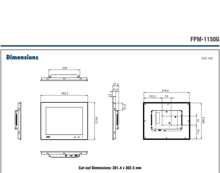 研華FPM-1150G 15”XGA液晶顯示屏工業(yè)顯示器，搭配電阻式觸摸屏及VGA / HDMI接口