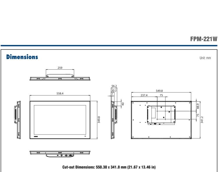 研華FPM-221W 21.5寸Full HD工業(yè)顯示器，支持多點(diǎn)觸控，支持HDMI端口
