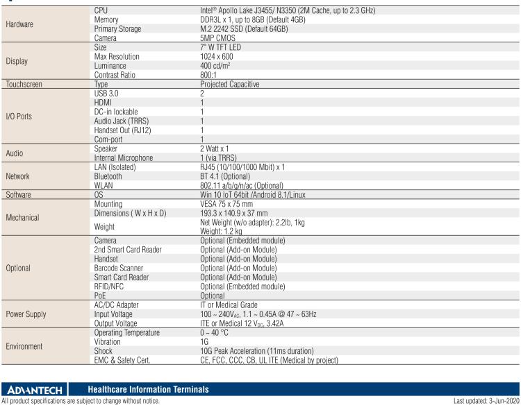 研華HIT-507 7”醫(yī)療信息終端，旨在為設(shè)備制造商提供易于集成的HMI，以快速開發(fā)產(chǎn)品