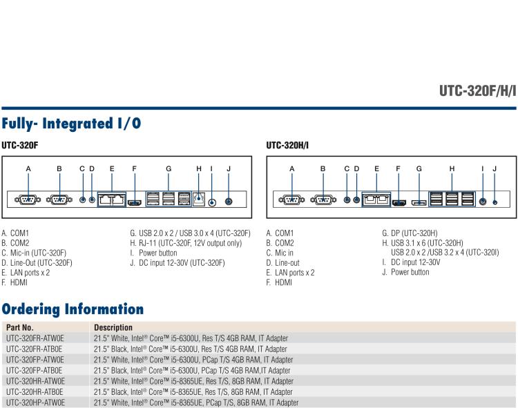 研華UTC-320H 21.5" " 多功能觸控一體機,內置 Intel? Core? i5-8365UE/Core? i3-8145UE