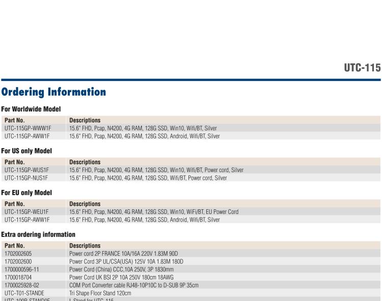 研華UTC-115G 15.6" 多功能觸控一體機 UTC-115G ，配備Intel? Celeron? N3450 /Pentium? N4200