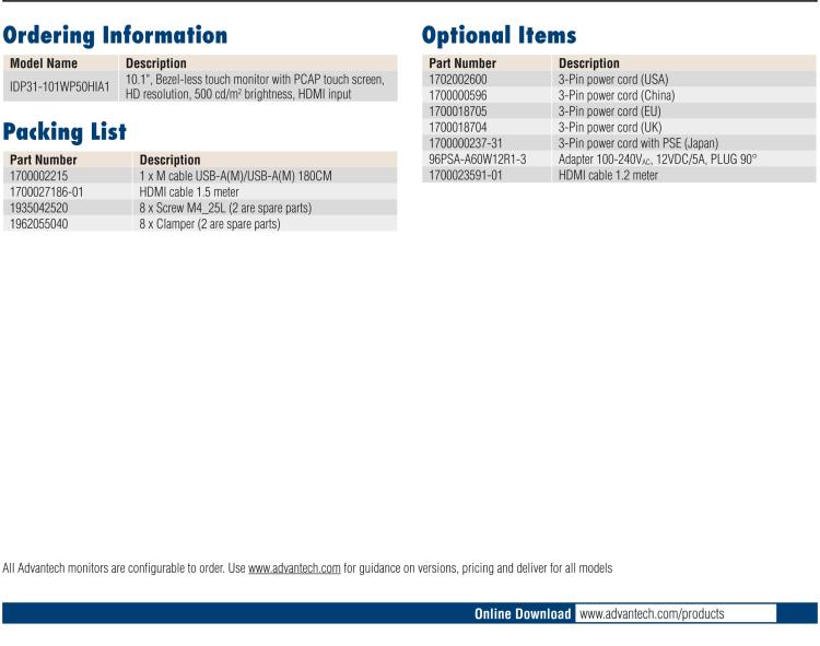 研華IDP31-101W 10.1'' 平面觸摸IP67顯示器：超薄的外形，輕盈光滑的圓角，堅固的玻璃面板，帶來完全現(xiàn)代的外觀。