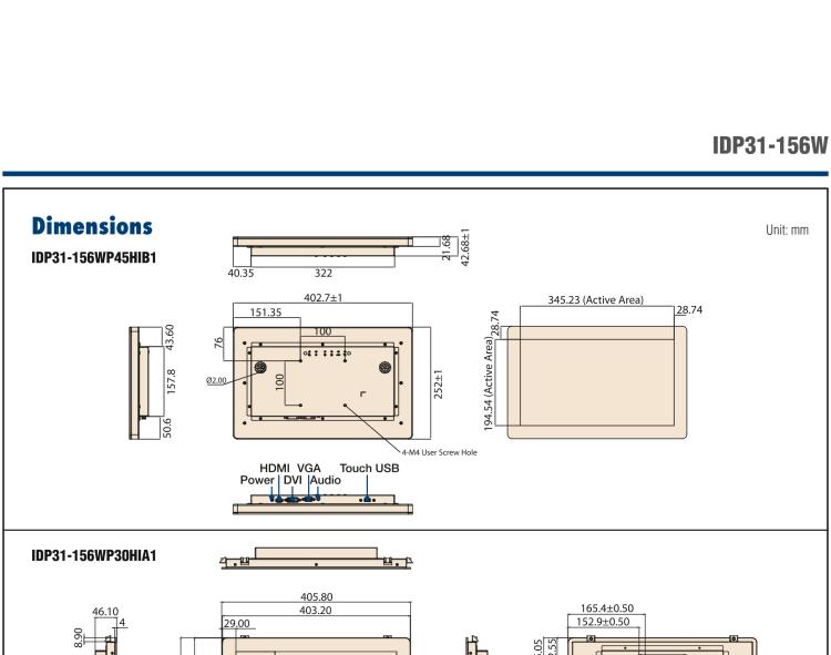 研華IDP31-156W 15.6英寸100％工業級純平觸摸顯示器。超薄外形，圓滑的光角和堅固的玻璃面板，完全具有現代感。
