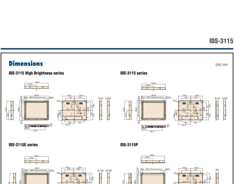 研華IDS-3115 15" 1024 x 768像素 TFT LCD觸摸屏 VGA、DVI雙信號接口 開放式顯示器
