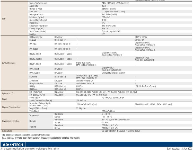研華PAX-355 55"超高清顯示器，可同時將光學(xué)、放射學(xué)成像轉(zhuǎn)化為多視圖，用于手術(shù)室成像應(yīng)用，如內(nèi)窺鏡、腹腔鏡和其他成像設(shè)備。通過多個I/O和支持14位LUT，DICOM和伽馬校準(zhǔn)確保了精確圖像呈現(xiàn)。