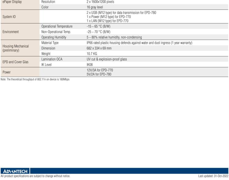 研華EPD-770 26" （13.3"x2 ）寸電子紙解決方案，4G/Wifi，適合倉儲庫存，設(shè)備管理，辦公場所，智慧城市和零售等應(yīng)用。