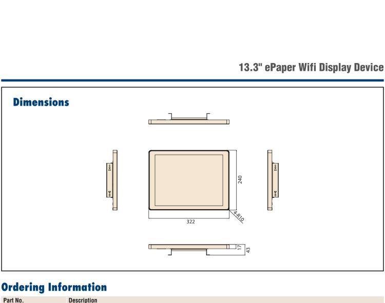 研華EPD-662-101 EPD-660, 662電子紙解決方案支持2.4GHz射頻無線協議，集成在13.3寸顯示器解決方案中。