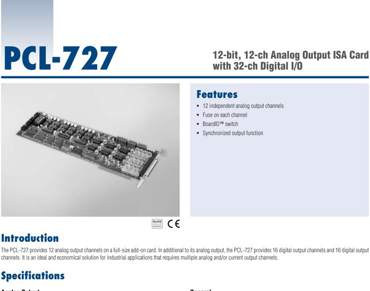 研華PCL-727 12位、12通道帶32數字I/O通道的模擬輸出ISA卡