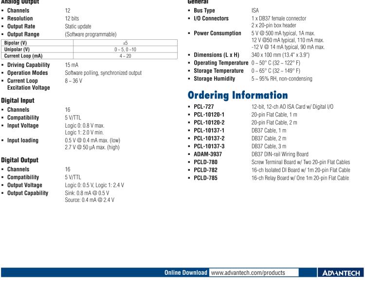 研華PCL-727 12位、12通道帶32數字I/O通道的模擬輸出ISA卡