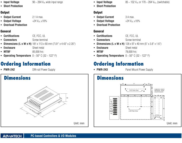 研華PWR-242 DIN導軌安裝的開關電源