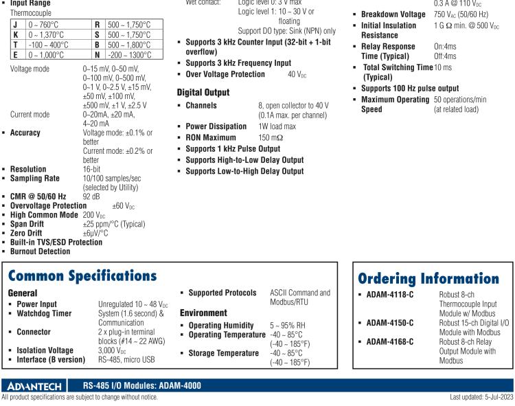 研華ADAM-4118 堅(jiān)固型8路熱電偶輸入模塊，帶Modbus