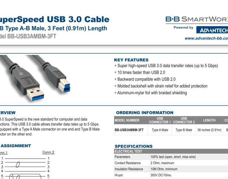 研華BB-USB3AMBM-3FT USB 3.0 Cable, 0.9m / 3 ft.