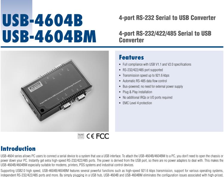 研華USB-4604BM USB轉(zhuǎn)4端口RS-232/422/485 轉(zhuǎn)換器，帶浪涌保護