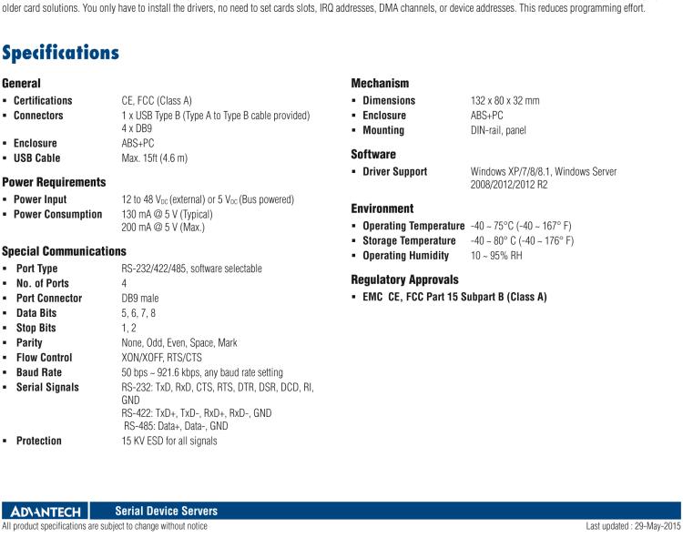 研華USB-4604BM USB轉(zhuǎn)4端口RS-232/422/485 轉(zhuǎn)換器，帶浪涌保護
