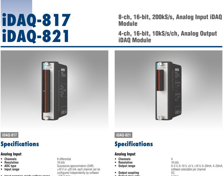 研華iDAQ-821 10kS/s、16 位、4 通道 模擬 輸出 iDAQ 模塊