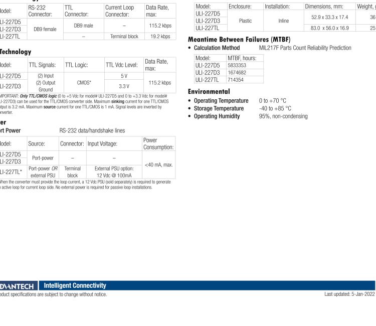 研華BB-232LPTTL33 ULI-227D3 RS-232（DB9母頭）至3.3V TTL（DB9公頭）轉換器，端口供電