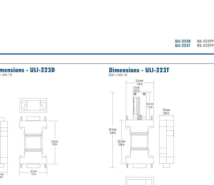 研華BB-422PP9TB ULI-223T RS-232（DB9母頭）至RS-422（接線端子）轉換器，端口供電