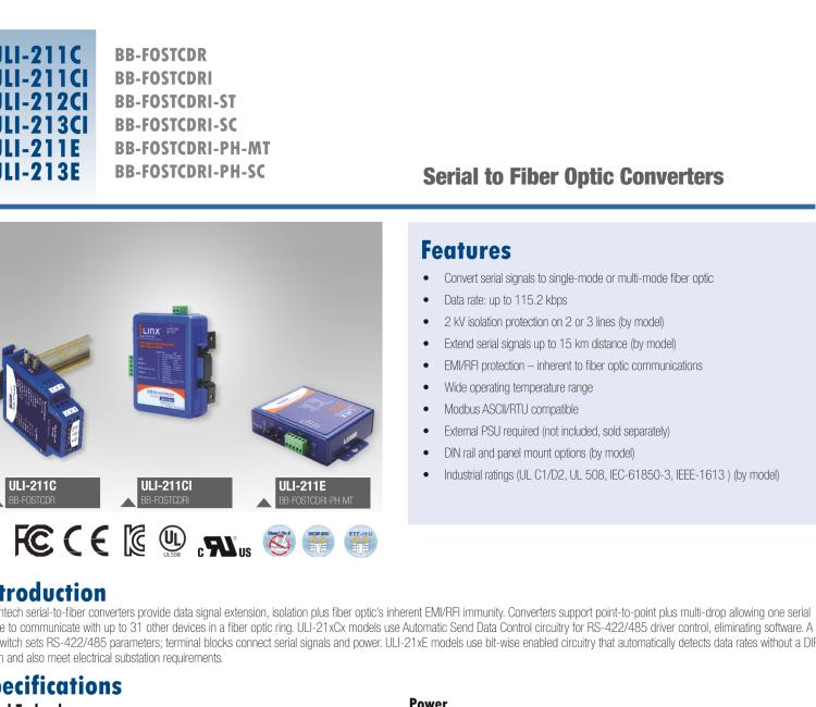研華BB-FOSTCDR ULI-211C 工業串口至多模光纖轉換器