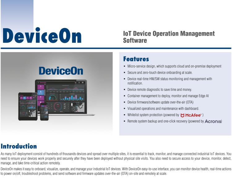 研華DeviceOn DeviceOn.DM是IoT設(shè)備管理，可遠程管理連接的設(shè)備并提供集中式管理功能。